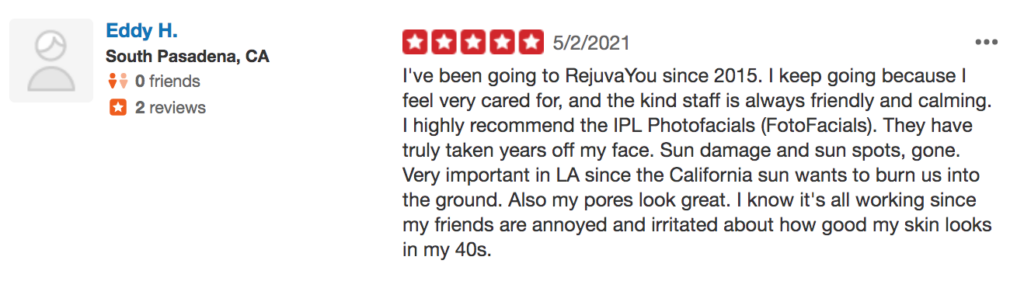 Ffrf Testimonial Yelp Review Fotofacial Rf Ipl + Rf Photofacial Photo Facial Los Angeles Pasadena Ca